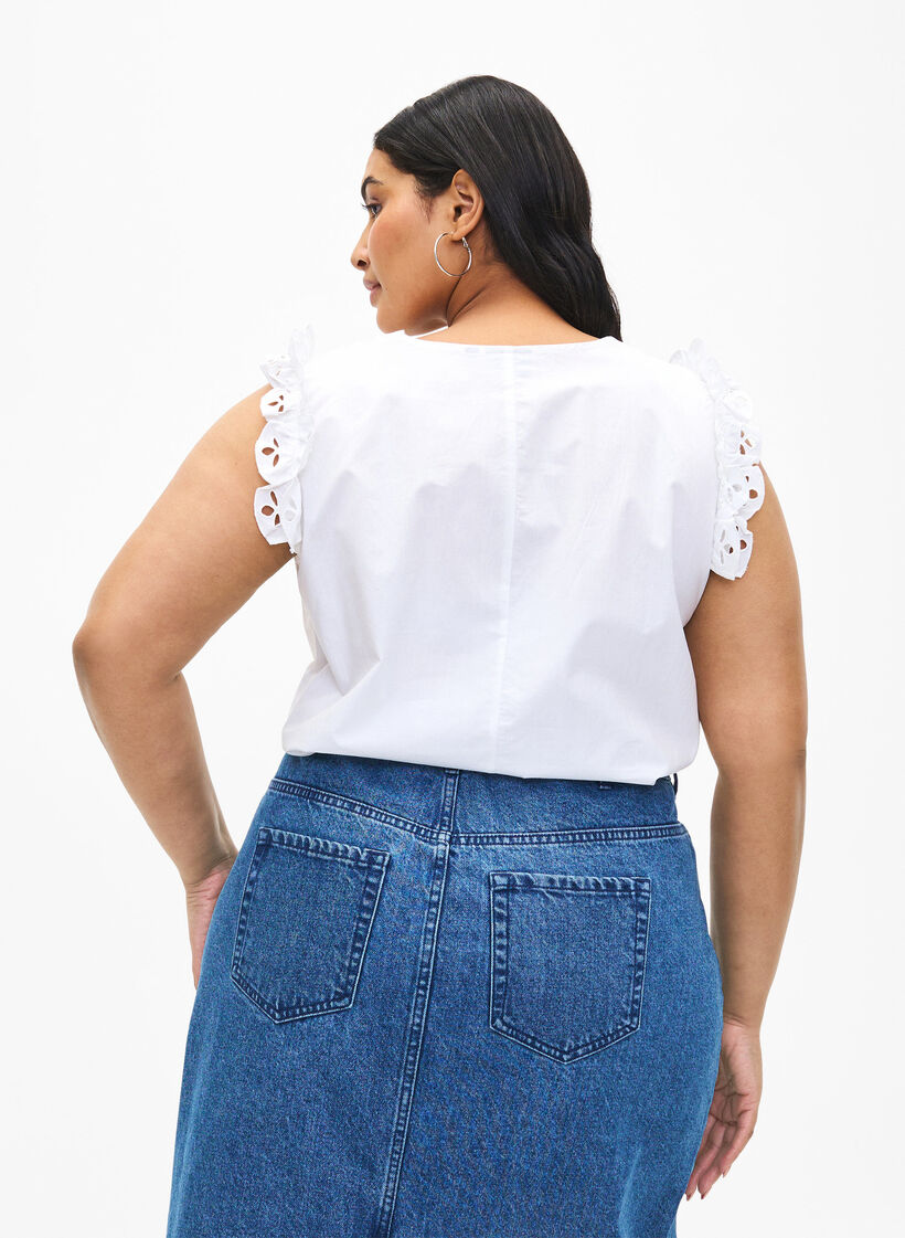 Bawelniany top bez rekawów z falbankami, Biały, Model image number 2
