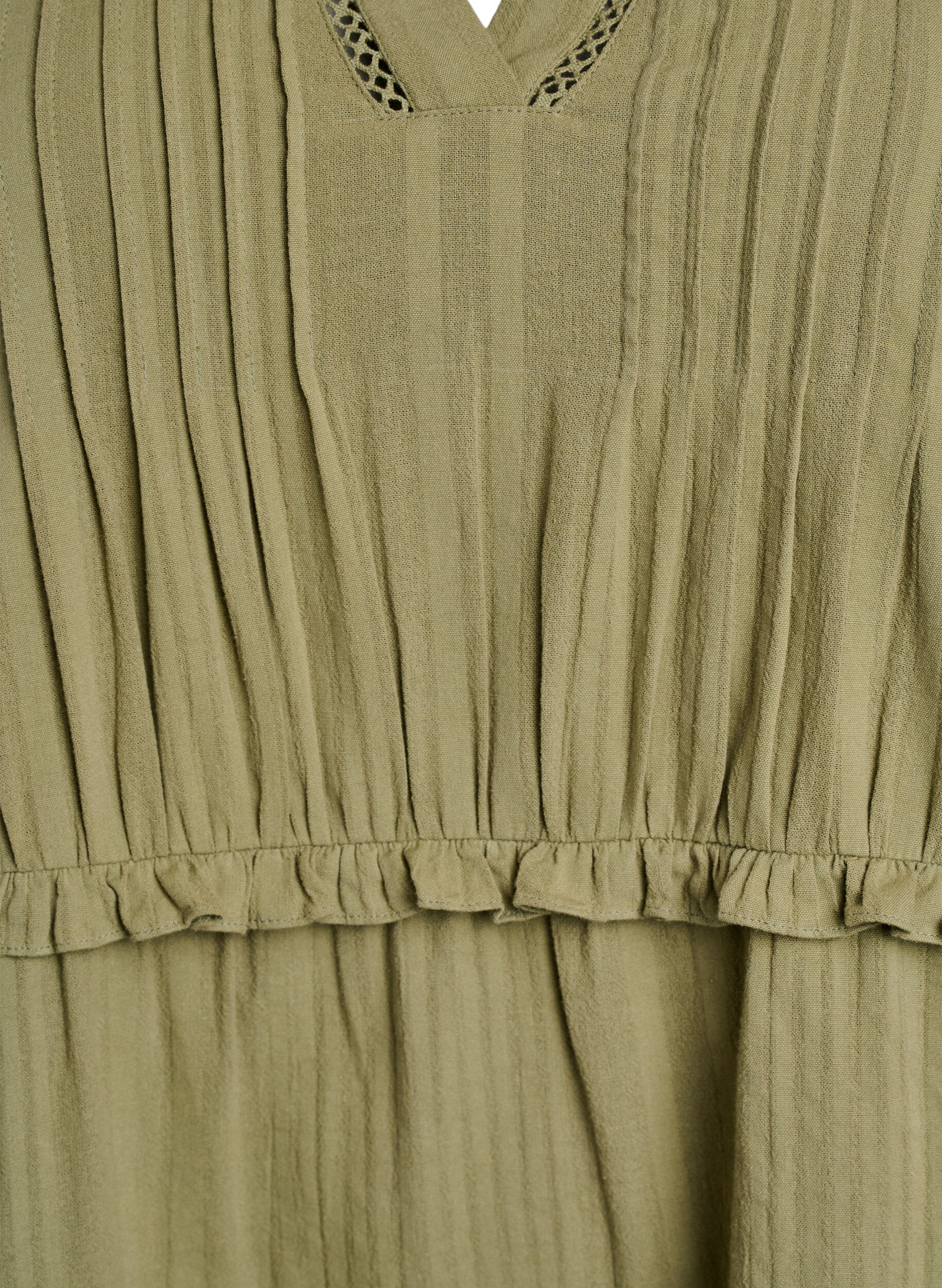 Zizzi Bawelniana sukienka z rekawem 3/4 i marszczeniami, Zielony, Packshot image number 2