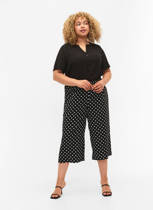 Spodnie culotte z nadrukiem, Black w. Dots, Model image number 0