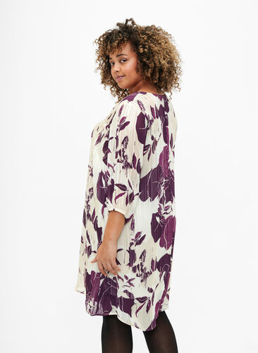 Sukienka z dekoltem w szpic i rekawami 3/4 z nadrukiem, D.Purple Graphic AOP, Model image number 1
