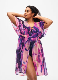 Plazowe kimono z nadrukiem, Purple Swirl, Model