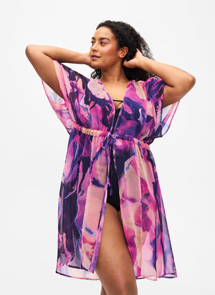 Plazowe kimono z nadrukiem, Purple Swirl, Model image number 0
