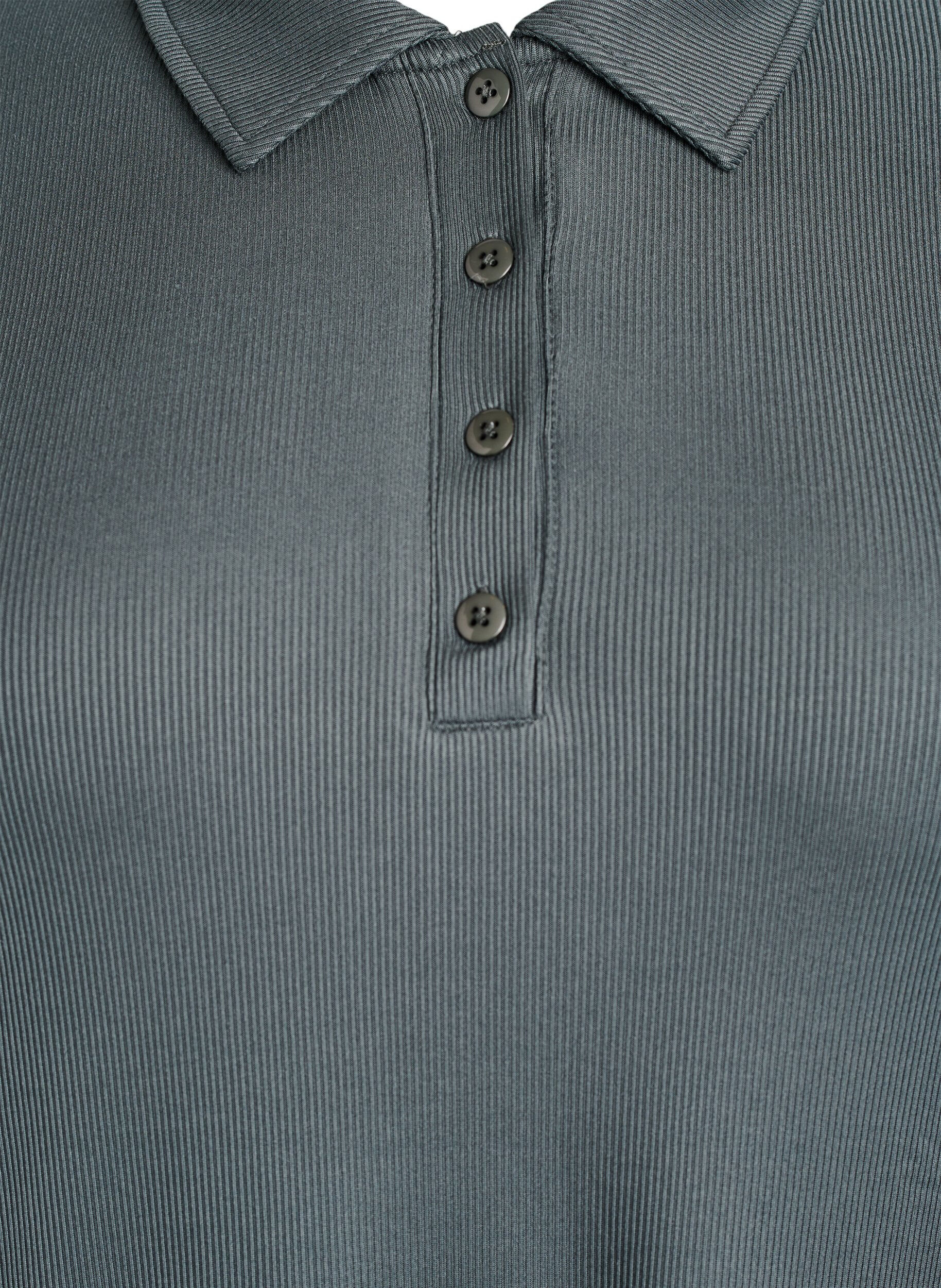 Zizzi Koszula polo z miekkiej, prazkowanej dzianiny z dlugim rekawem, Zielony, Packshot image number 2