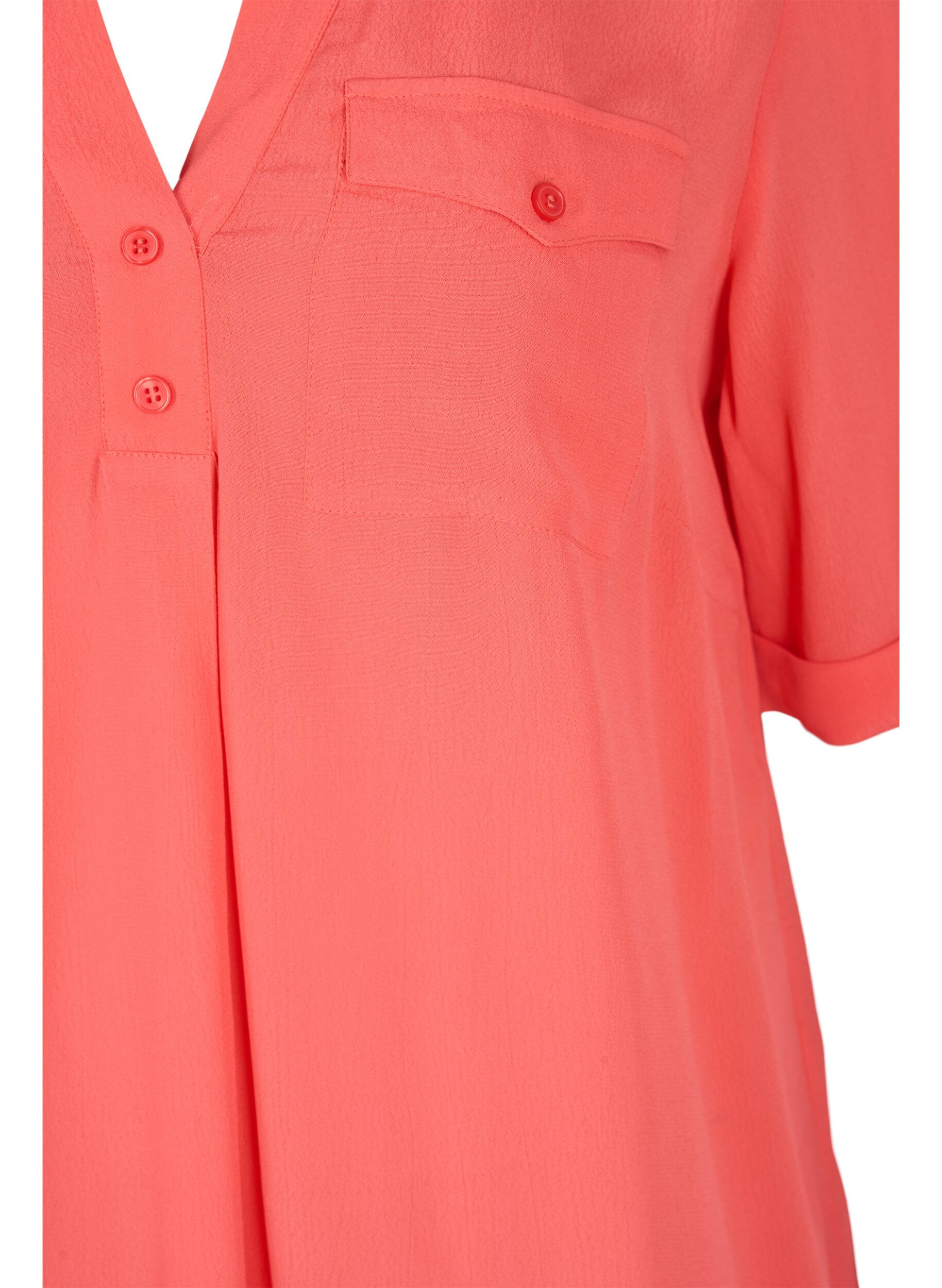 Zizzi Viscose tunic with short sleeves, Hot Coral, Packshot image number 2