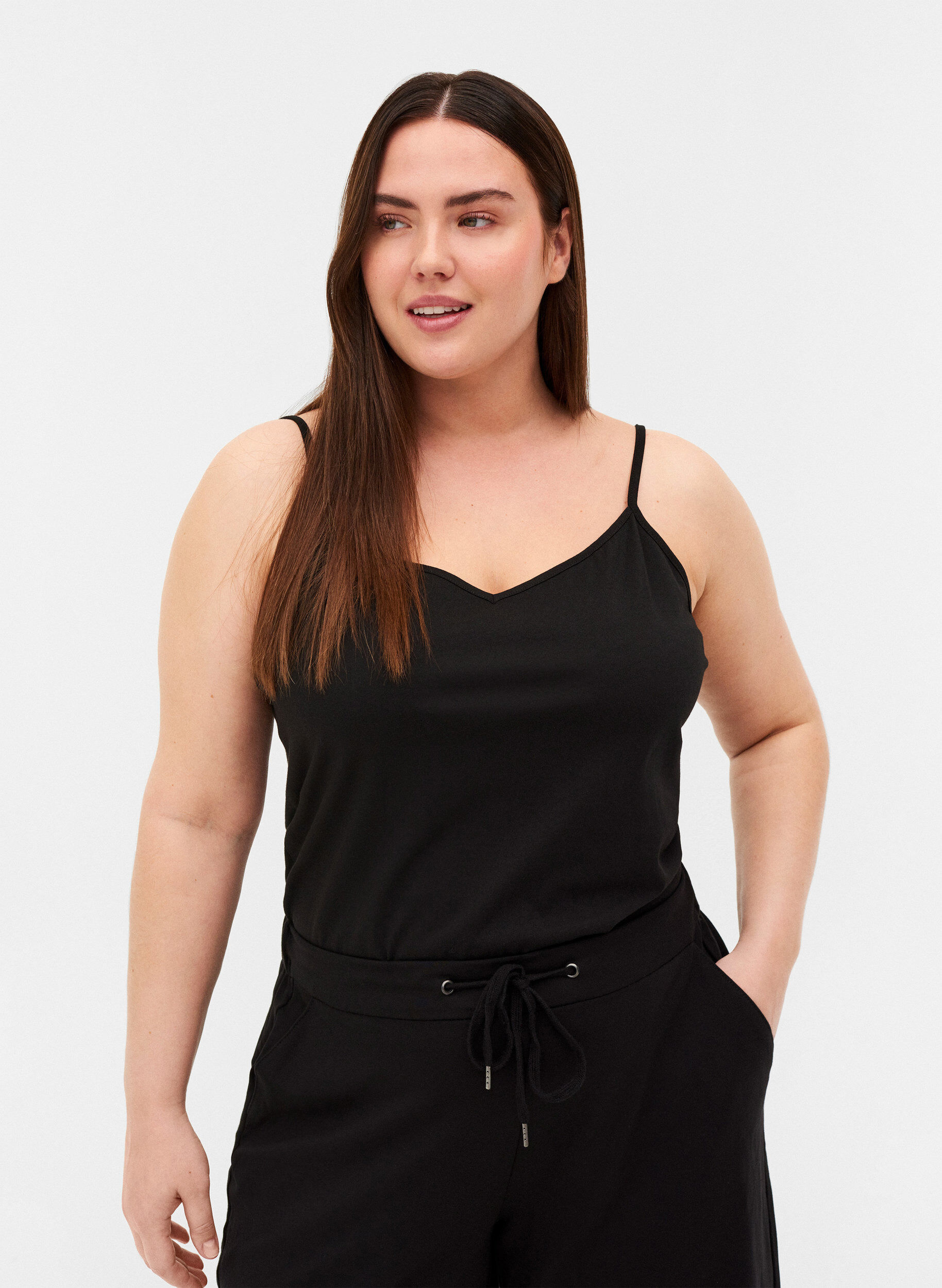 Zizzi 2-pack basic cotton top, Black, Model image number 0