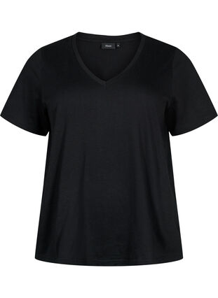 Podstawowa koszulka z krótkim rekawem i dekoltem w szpic, Black, Packshot image number 0