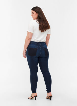 Bardzo obcisle jeansy Amy z wysokim stanem, Dark blue, Model image number 2