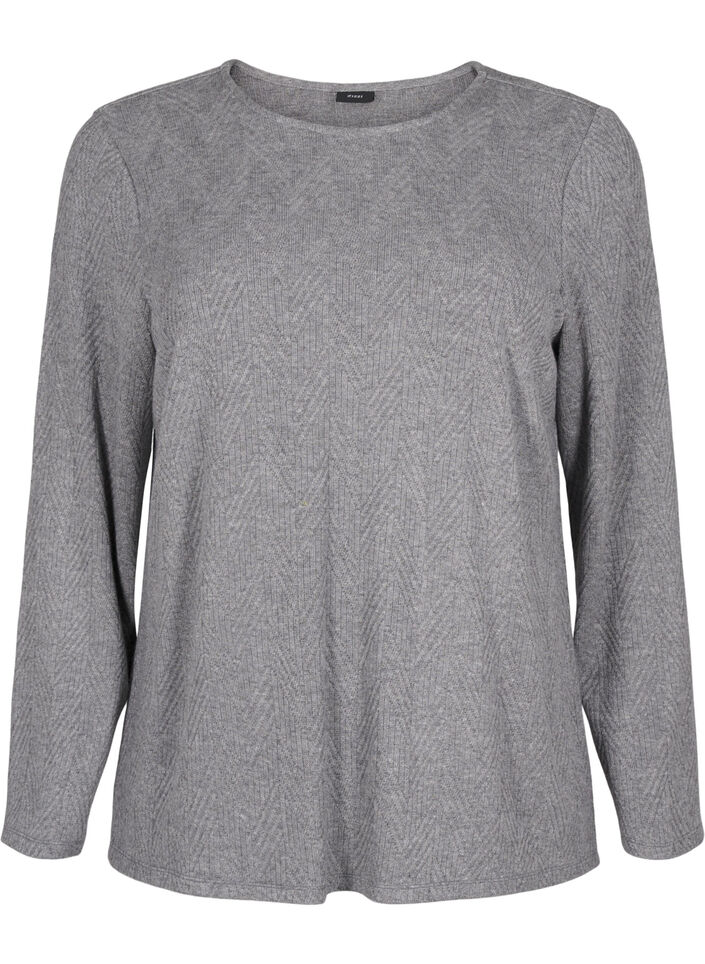 Wzorzysta bluzka z dlugimi rekawami, Szary, Packshot image number 0