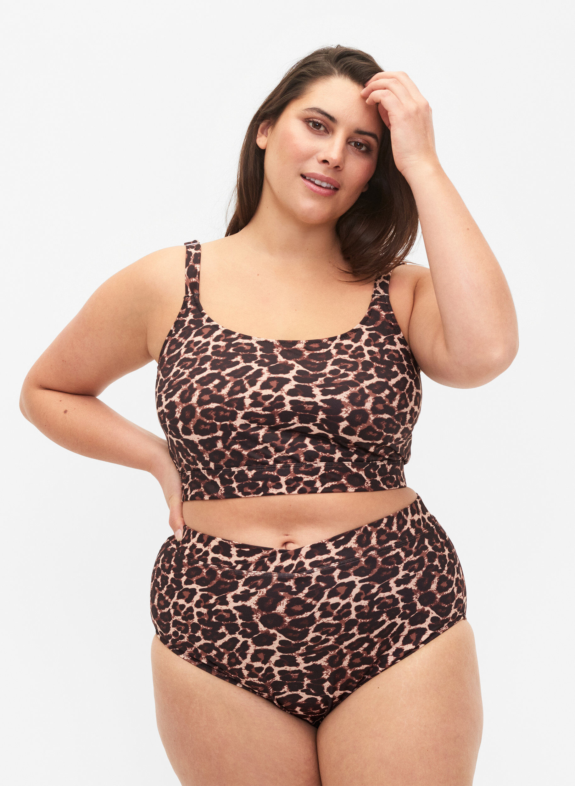 Zizzi Figi damskie od bikini z nadrukiem i wysokim stanem, Autentic Leopard, Model image number 0