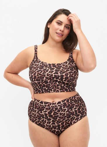 Figi damskie od bikini z nadrukiem i wysokim stanem, Autentic Leopard, Model image number 0