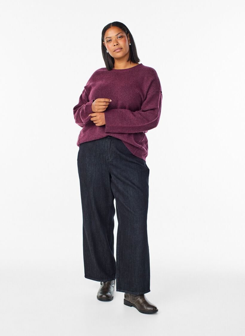 Luzny sweter z dzianiny z widocznymi szwami, Ciemnobordowy, Model image number 1
