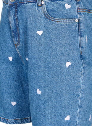  Szorty jeansowe z wysokim stanem i haftowanymi sercami, Light Blue Heart, Packshot image number 2