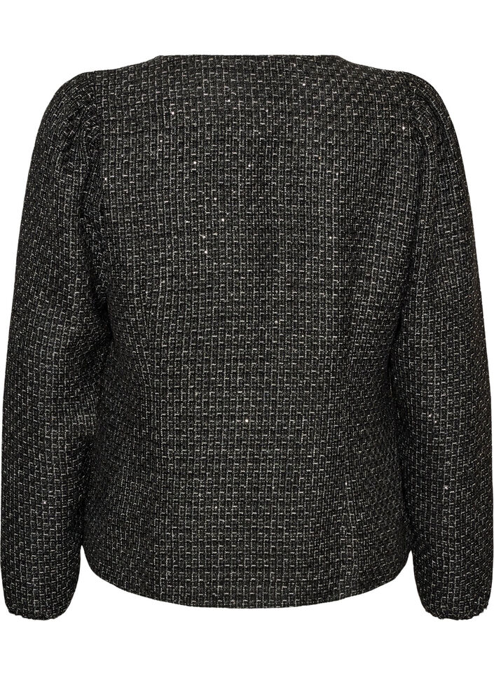 Zakiet boucl&eacute; z cekinami i ozdobnymi guzikami, Czarne, Packshot image number 1