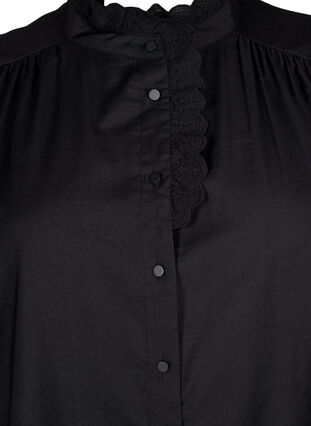 Wiskozowa bluzka koszulowa z marszczeniami, Black, Packshot image number 2