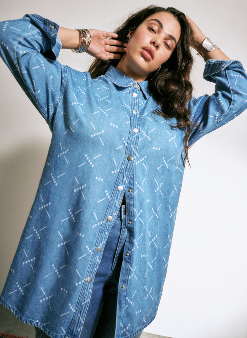 Luzna kurtka jeansowa ze wzorem, Light blue denim, Image image number 0