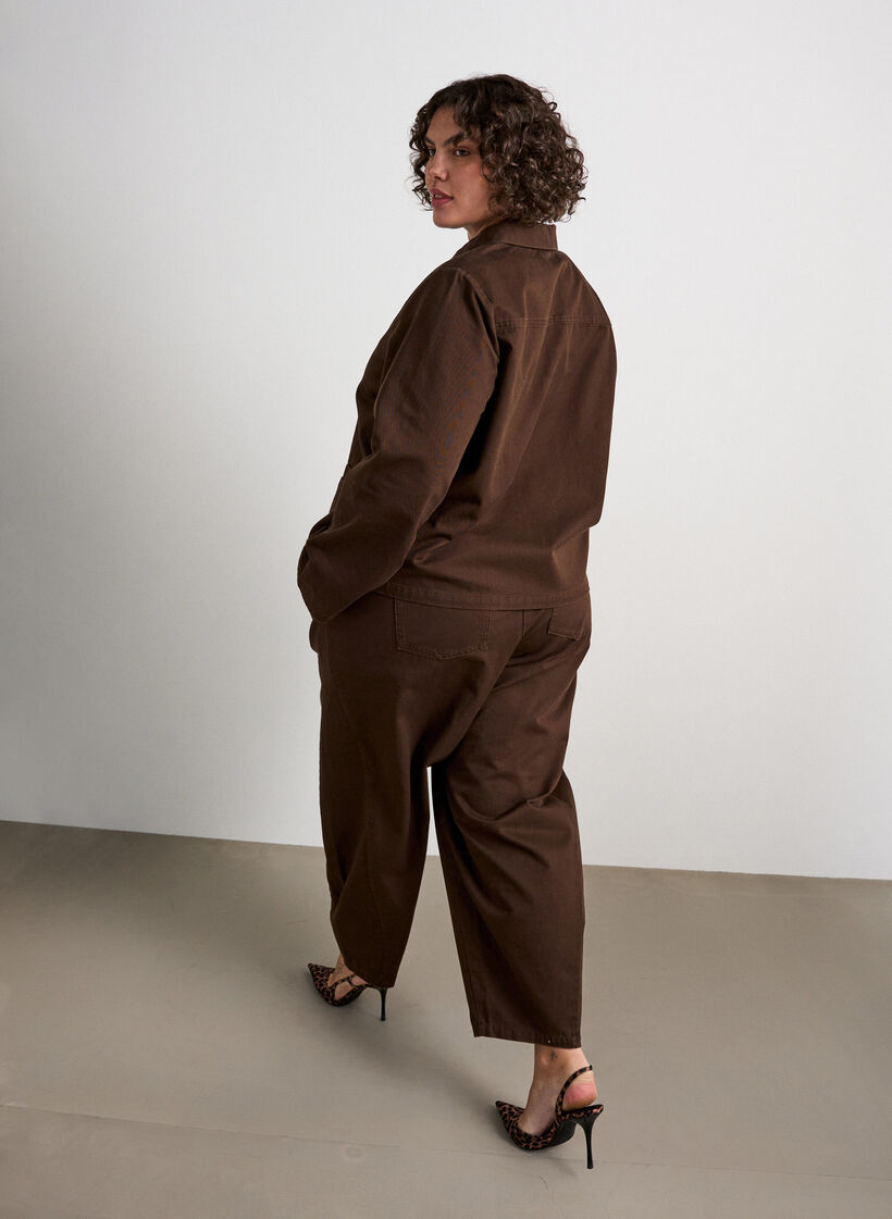Jeansy barrel z wysokim stanem i elastycznym pasem, Brązowy, Model image number 1