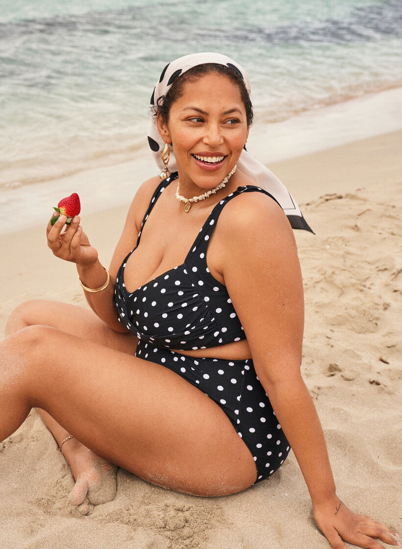 Bikinikowy top z wysci&oacute;lka i nadrukiem, Czarne, Image image number 0