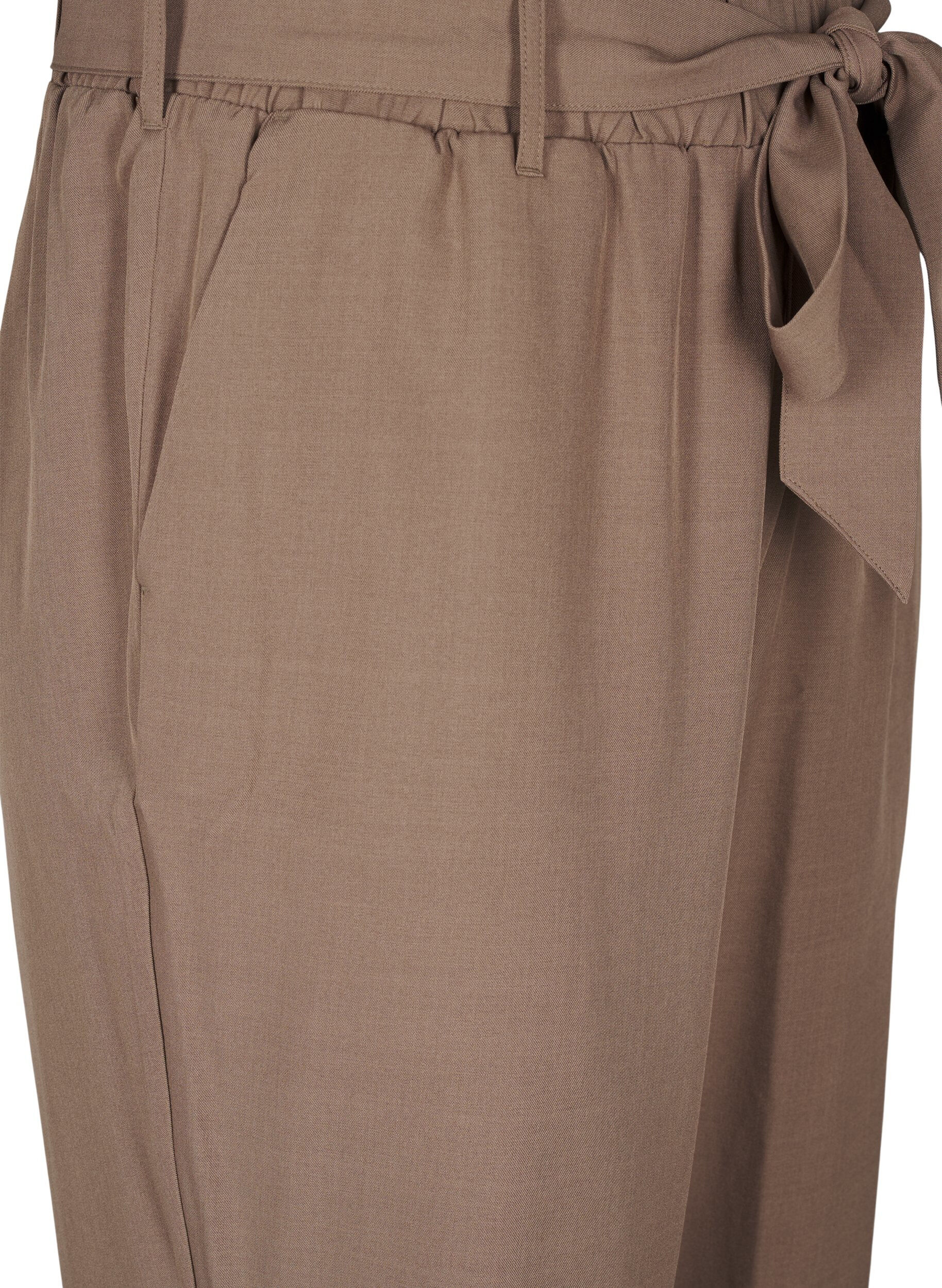 Zizzi Spodnie z wysokim stanem z marszczeniami i wiazanym paskiem, Walnut Melange, Packshot image number 2