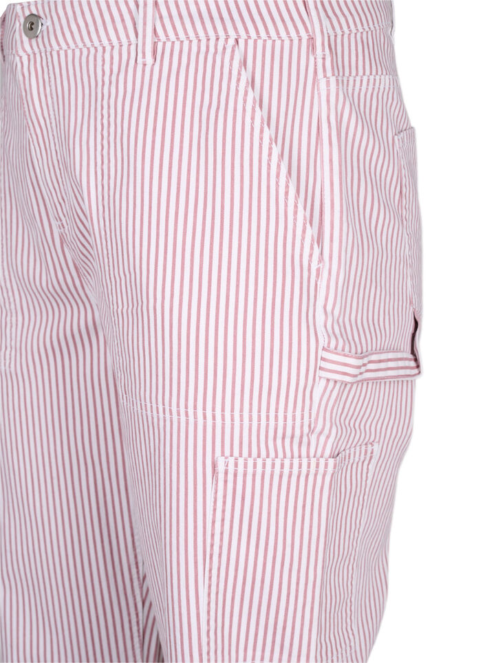  Jeansowe bojówki w paski o prostym kroju, Rose White Stripe, Packshot image number 2