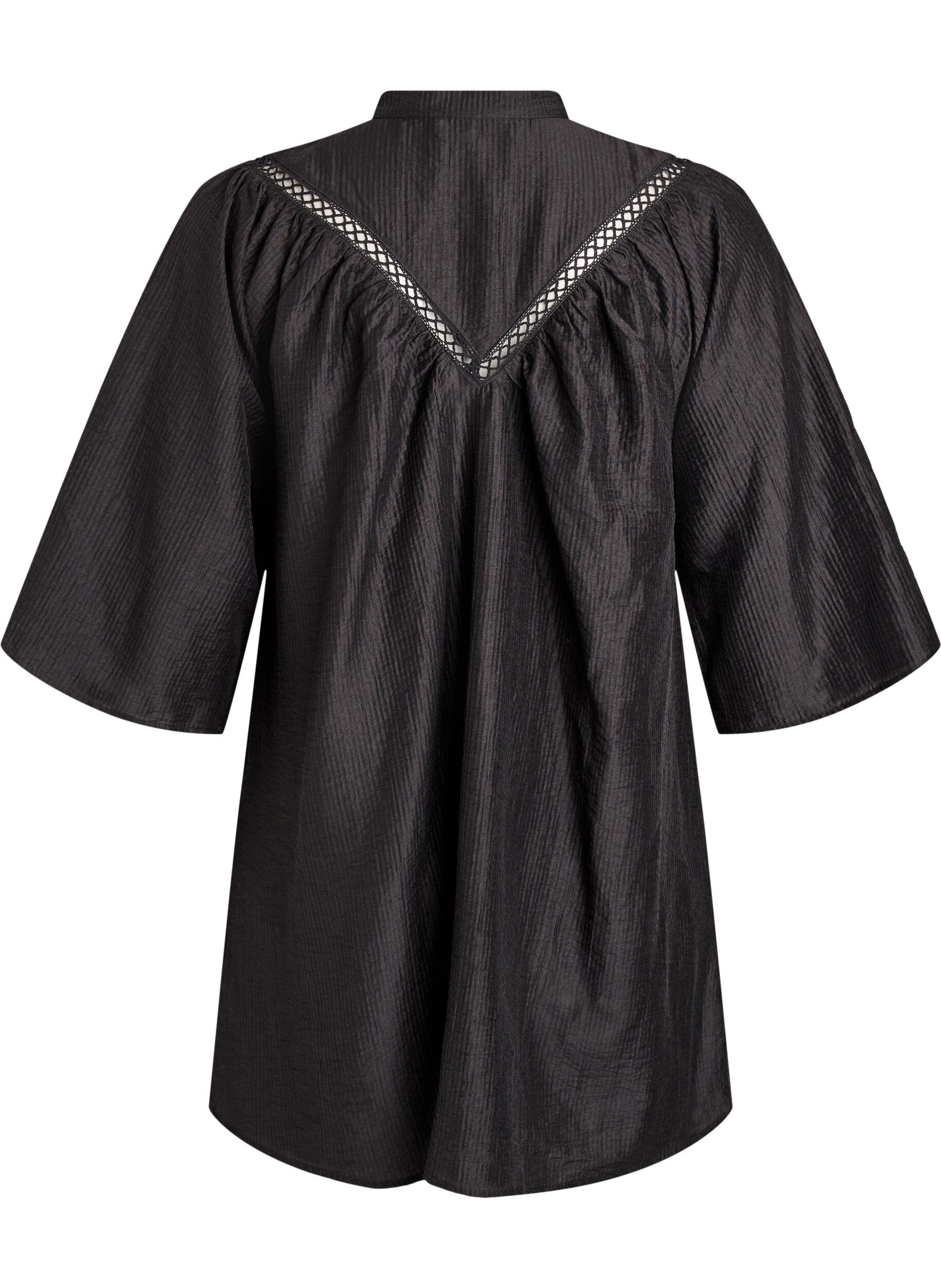 Zizzi Tunika z koronkowymi wstawkami i prazkowana faktura, Czarne, Packshot image number 1