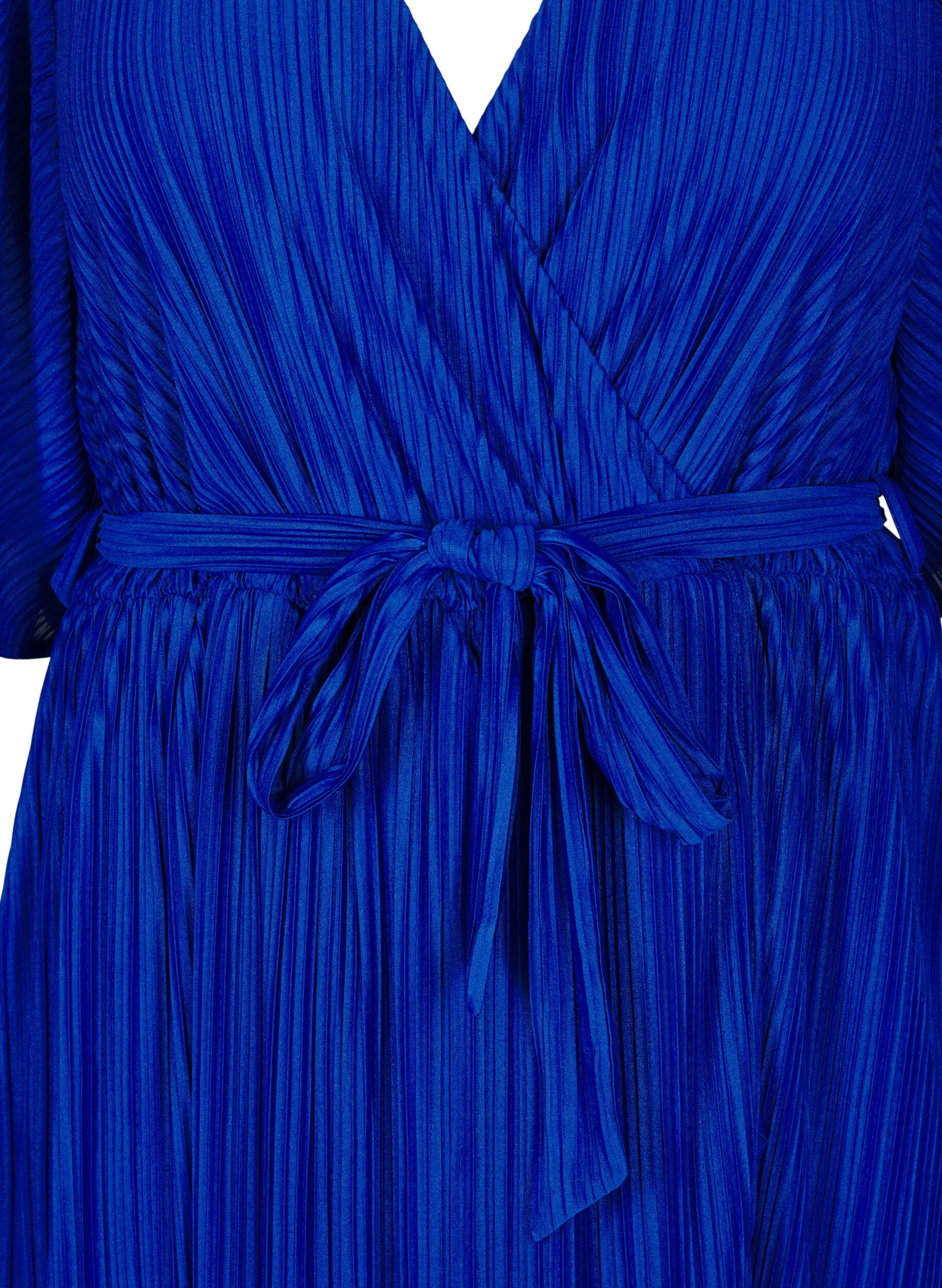 ZizziPlisowana sukienka midi z nietoperzowymi rekawami, Niebieskie, Packshot image number 2