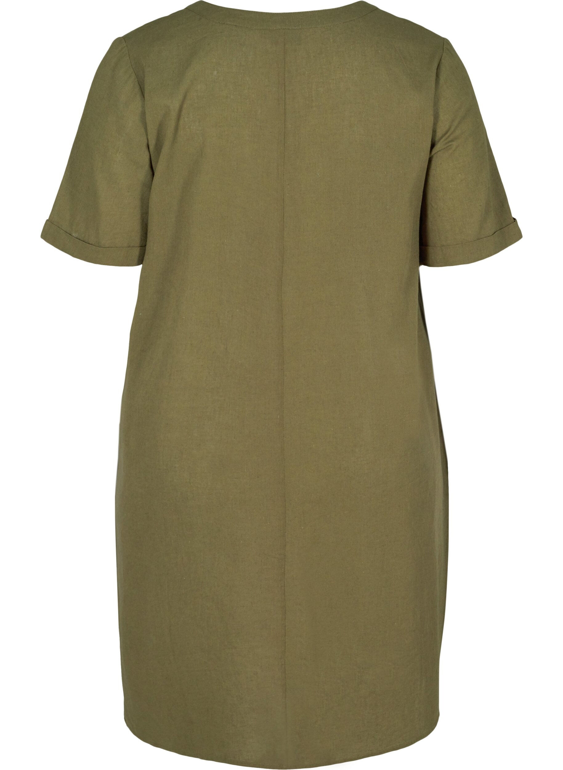 Zizzi Short-sleeved dress in a cotton blend with linen, Ivy Green, Packshot image number 1