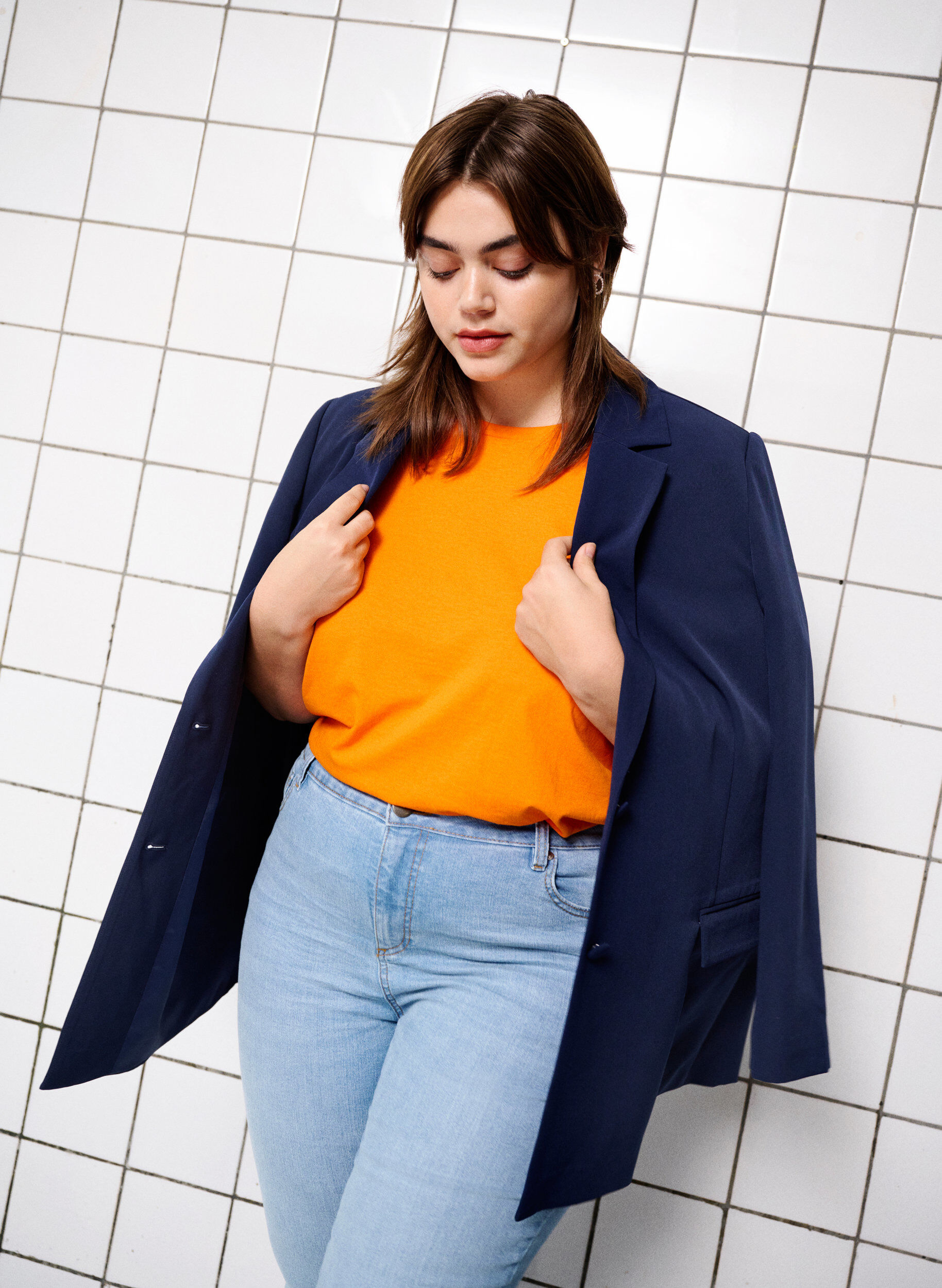 Zizzi Klasyczny blezer zapinany na guziki, Navy Blazer, Image image number 0