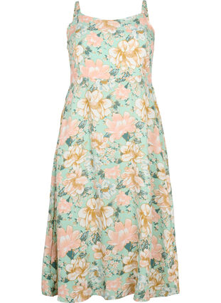 Marszczona wiskozowa sukienka w kwiaty, na ramiaczkach, Green Flower, Packshot image number 0