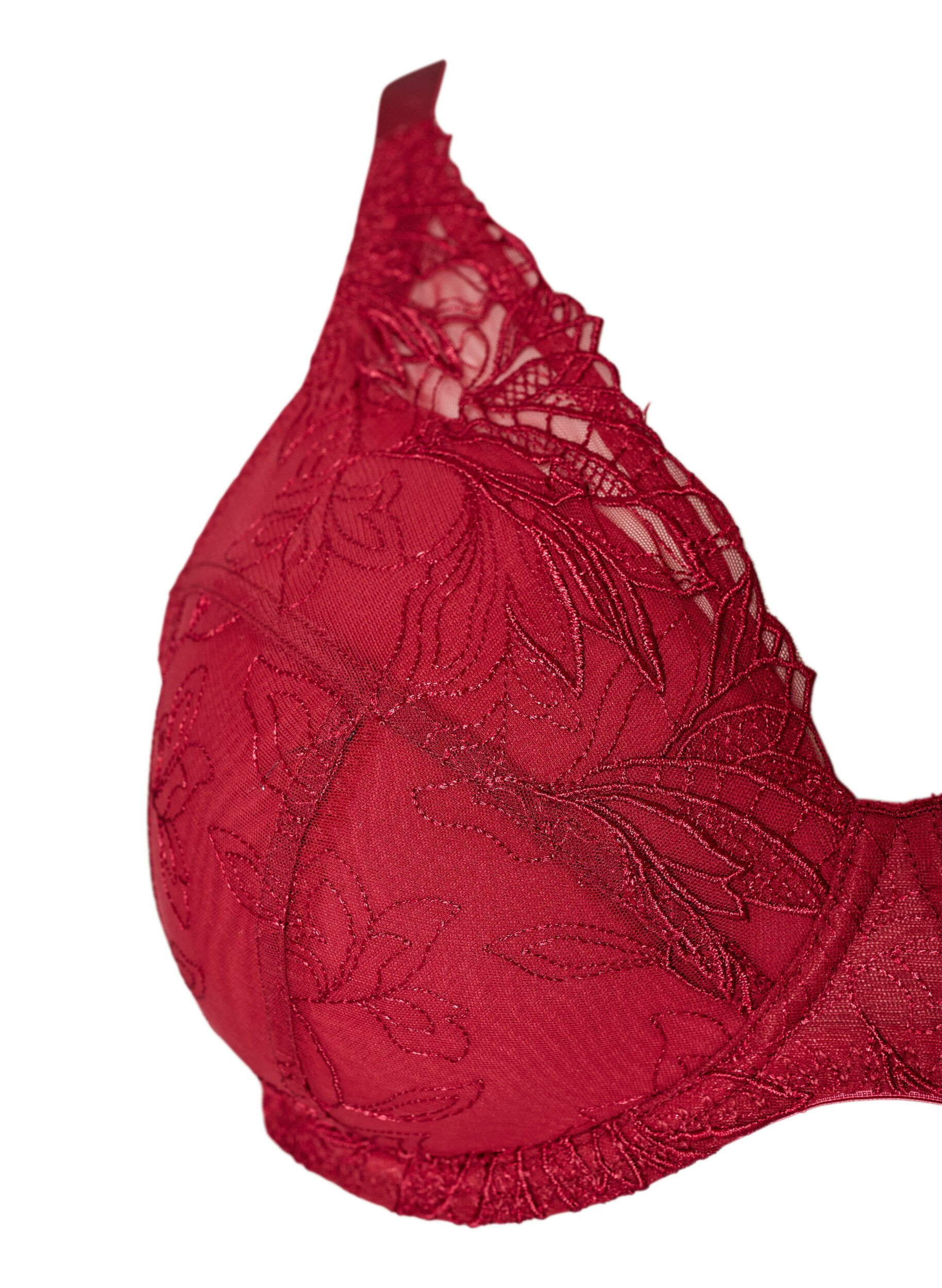 ZizziUsztywniany koronkowy biustonosz z fiszbinami, Czerwony, Packshot image number 2