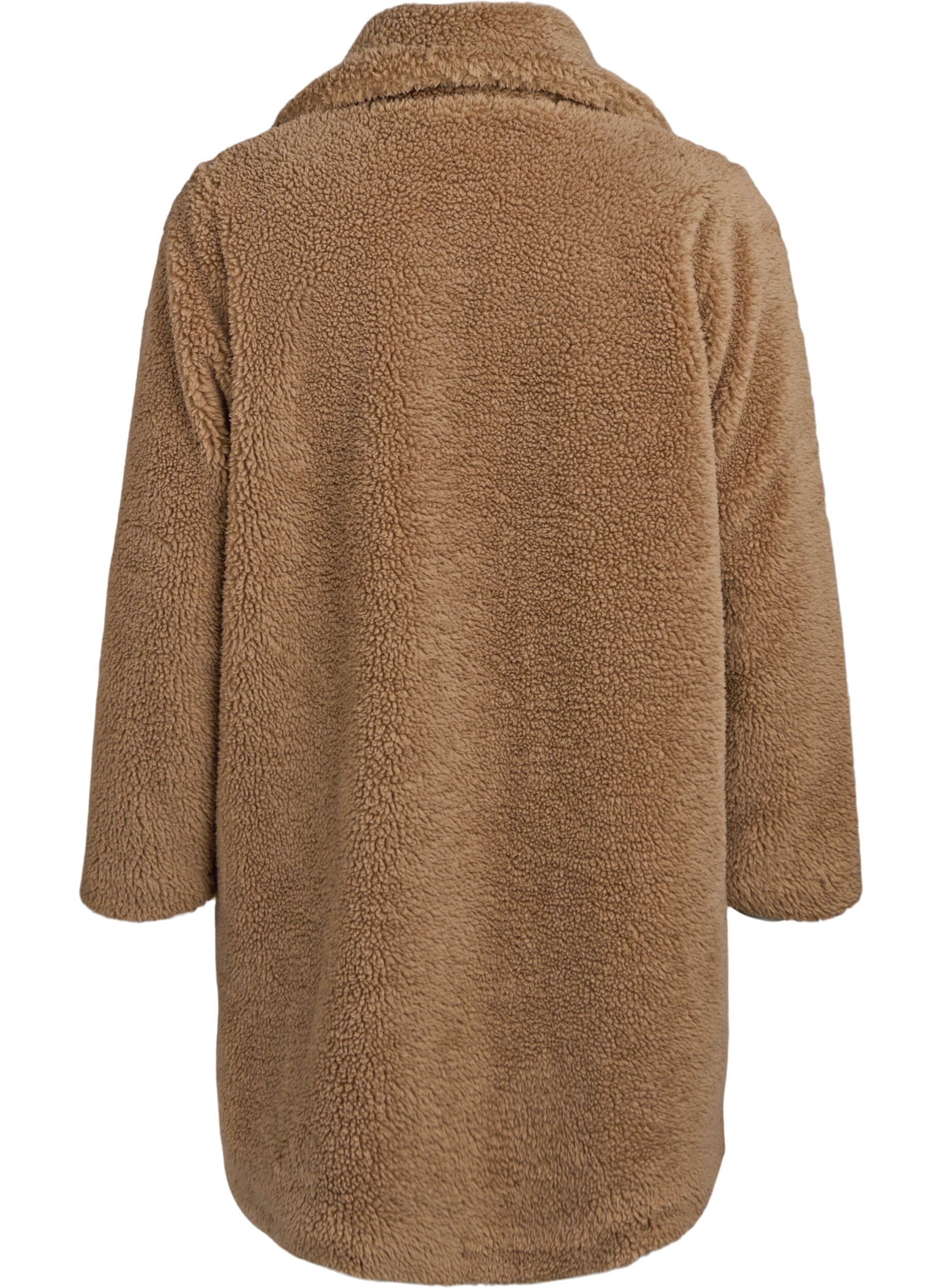 Zizzi Miekka kurtka pluszowa z guzikami i kolnierzem, Brązowy, Packshot image number 1