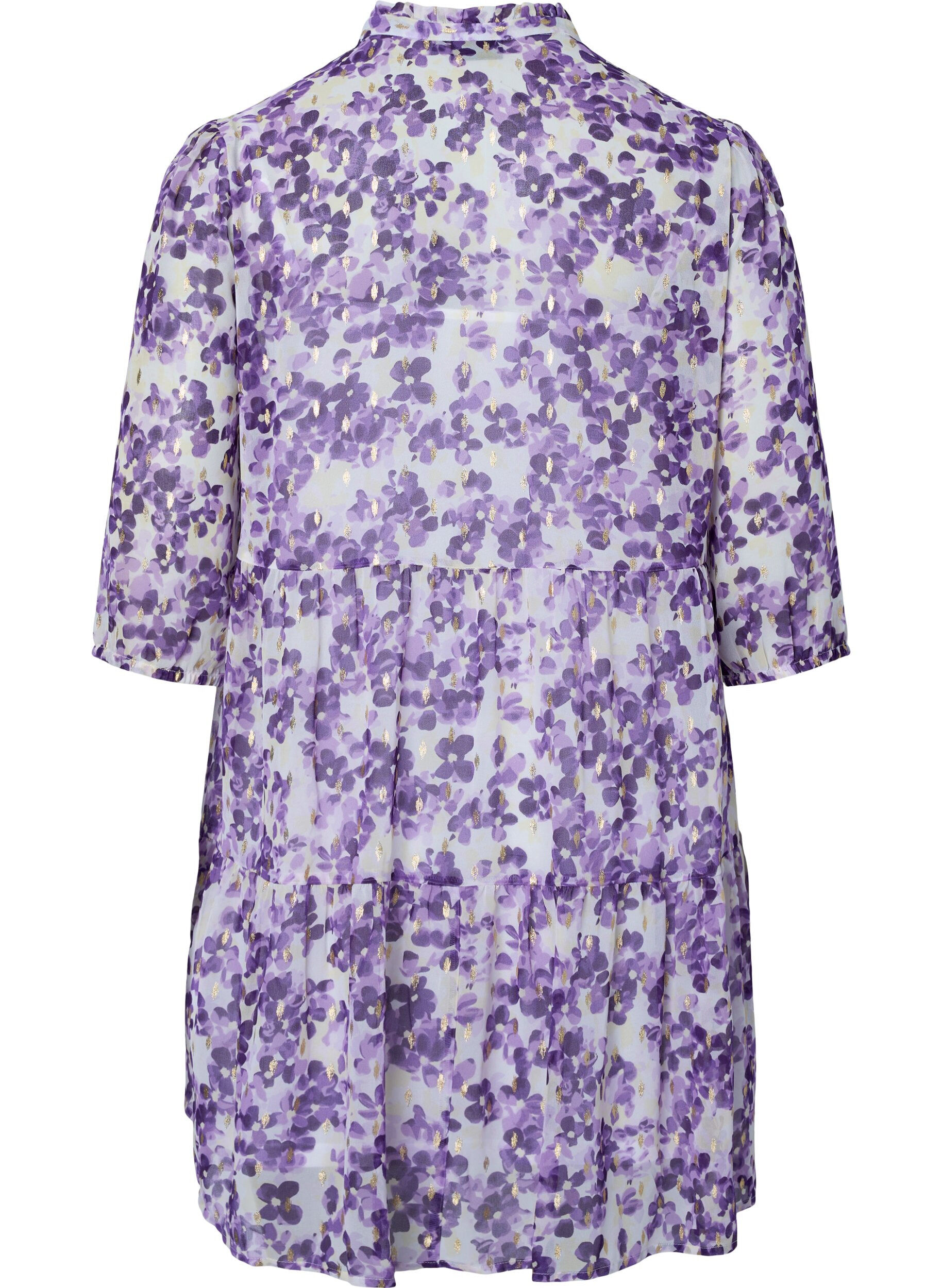 Zizzi Tunika z kwiatowym nadrukiem i lureksem, Beige/Purple Flower, Packshot image number 1
