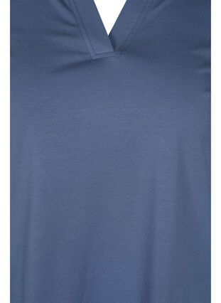 Jednokolorowa bawelniana bluzka z 3/4-length rekawami i rozcieciami, Vintage Indigo, Packshot image number 2
