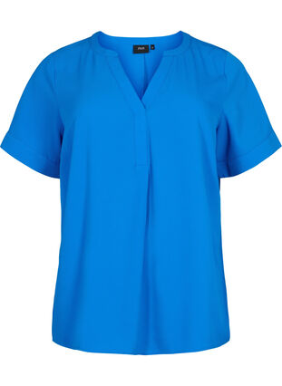 Bluzka z krótkim rekawem i dekoltem w serek, Victoria blue, Packshot image number 0