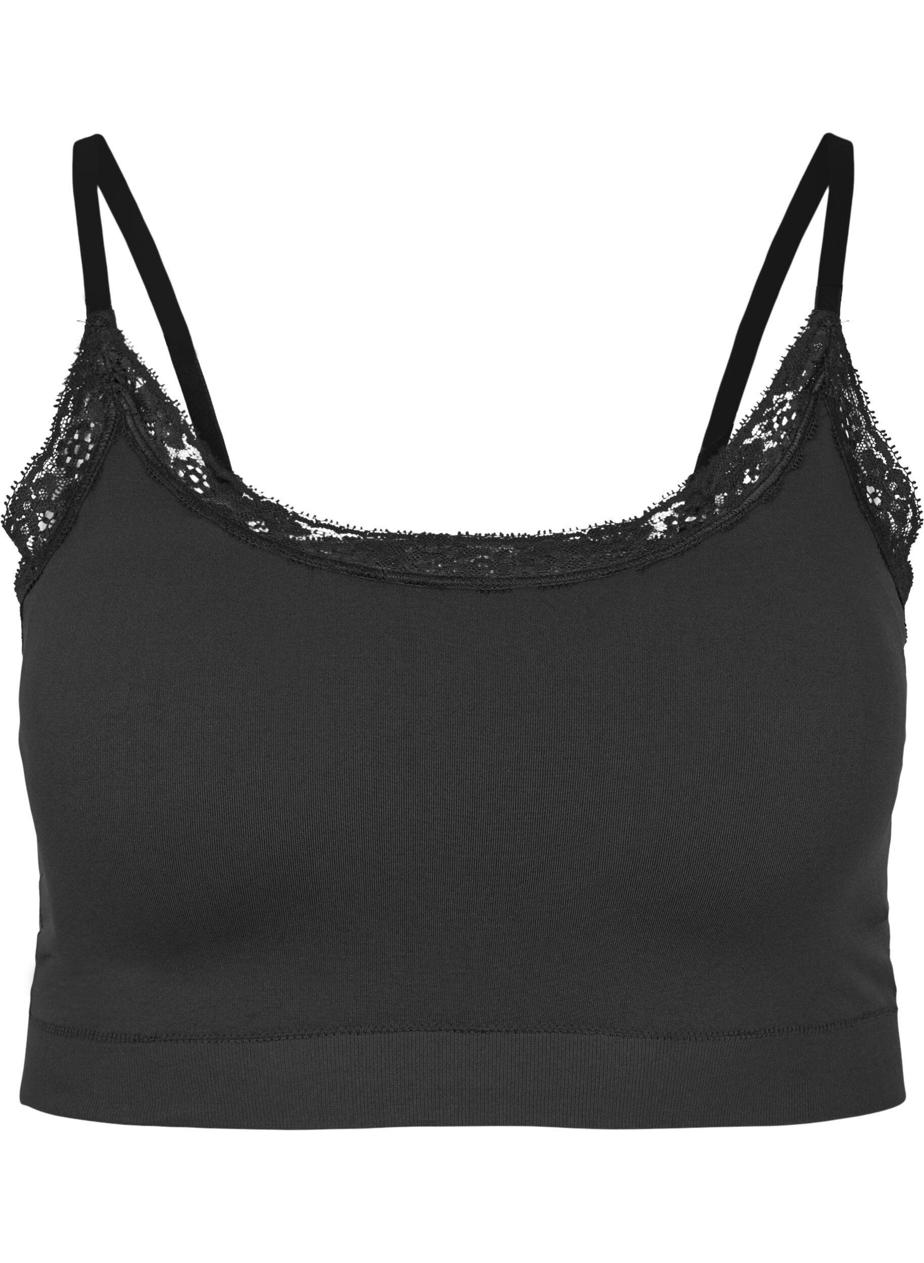 Zizzi Seamless bra with lace trim, Black, Packshot image number 0