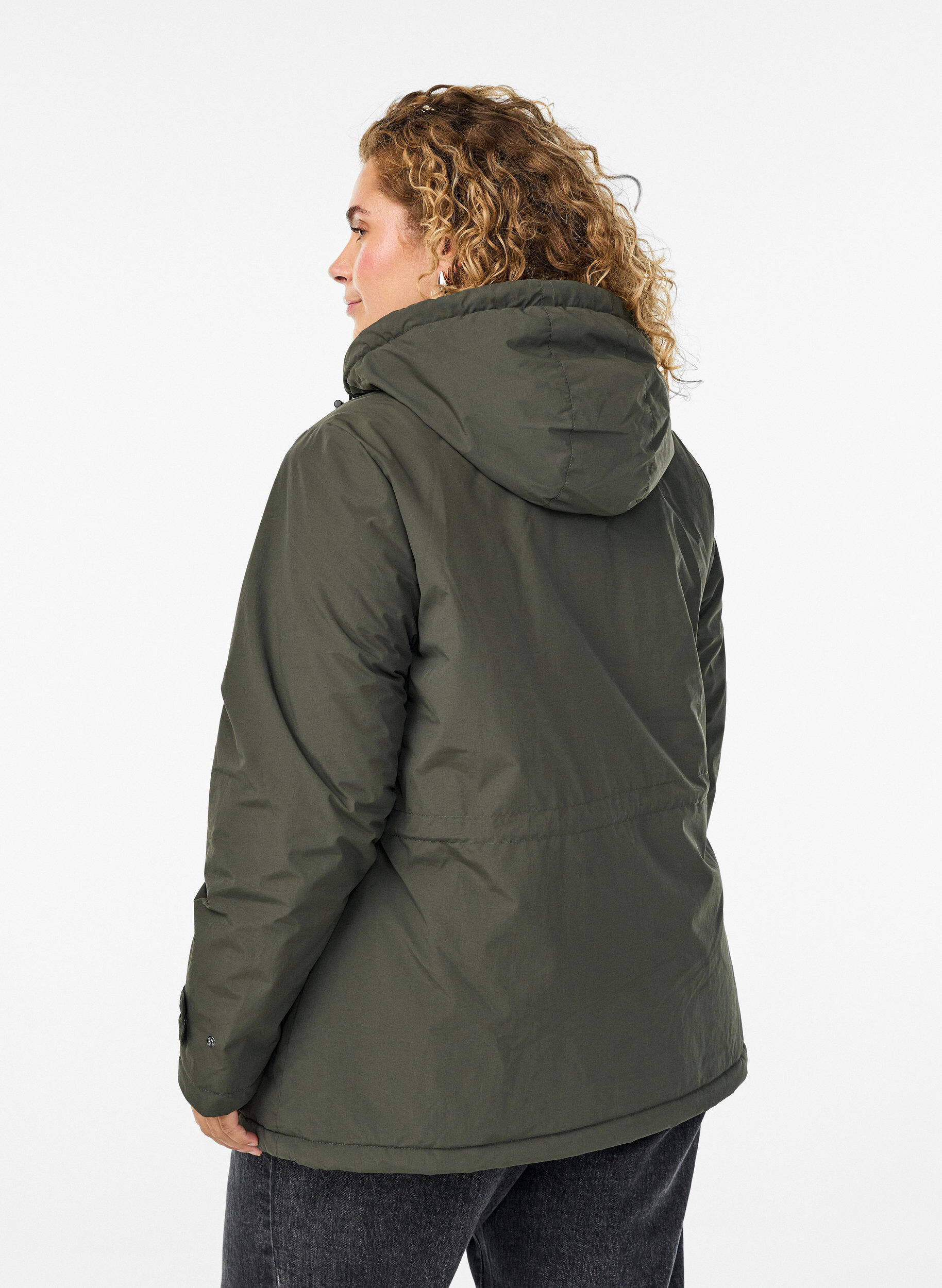 Zizzi Lekka, podszyta tkanina parka z kapturem wylozonym pluszem, Zielony, Model image number 2