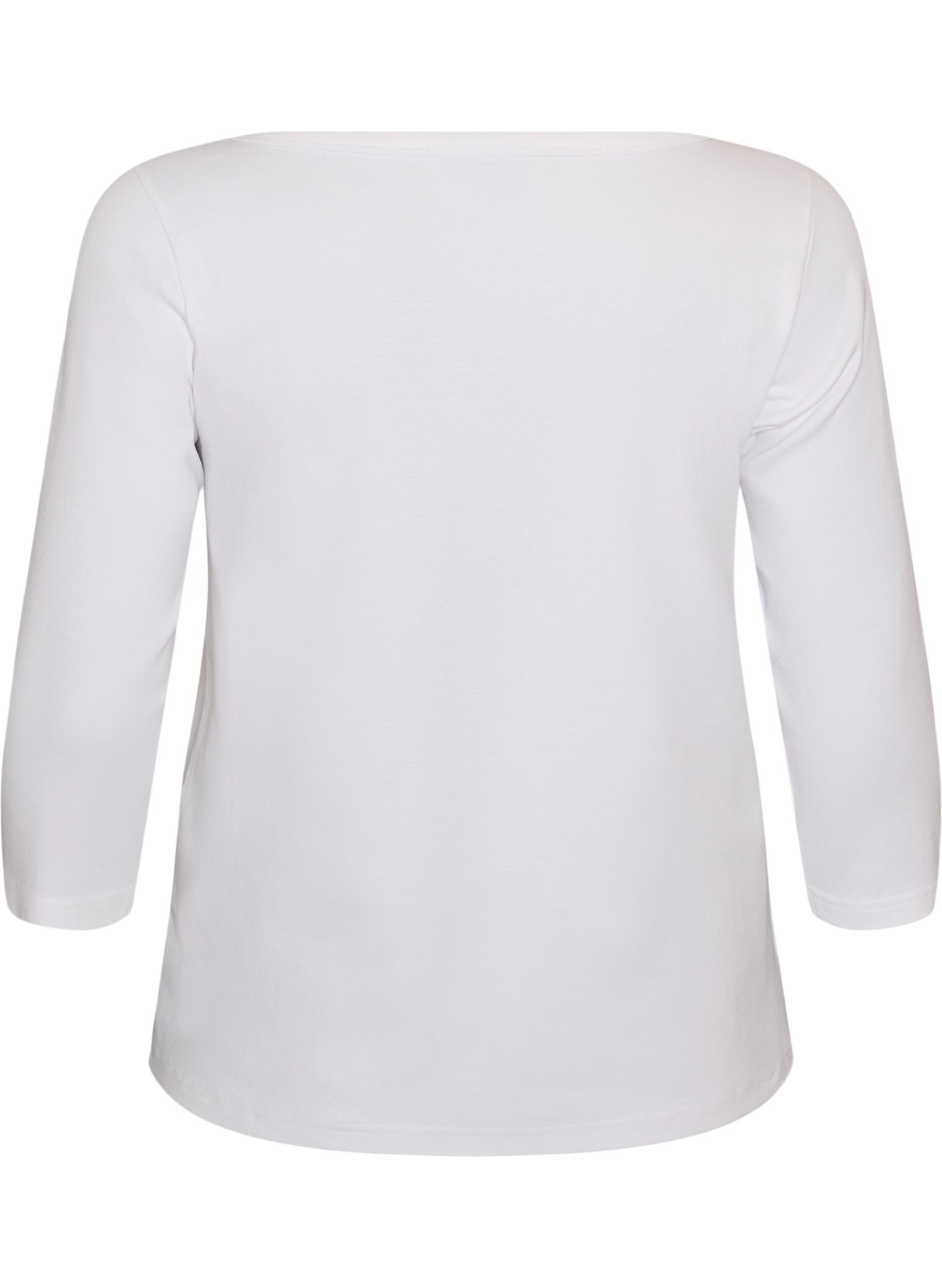 ZizziBasicowy T-shirt z dekoltem w l&oacute;dke i rekawami 3/4, Biały, Packshot image number 1