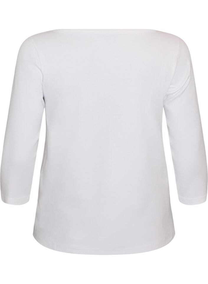 Basicowy T-shirt z dekoltem w l&oacute;dke i rekawami 3/4, Biały, Packshot image number 1