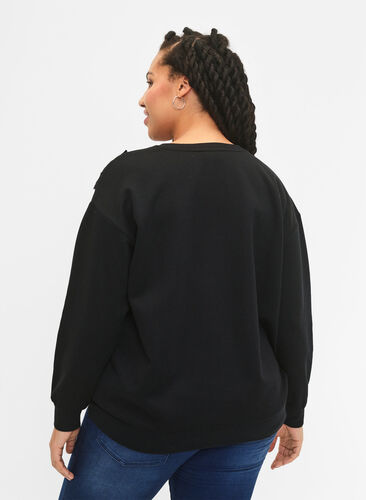 Bluza z falbanami i szydelkowymi detalami, Black, Model image number 1
