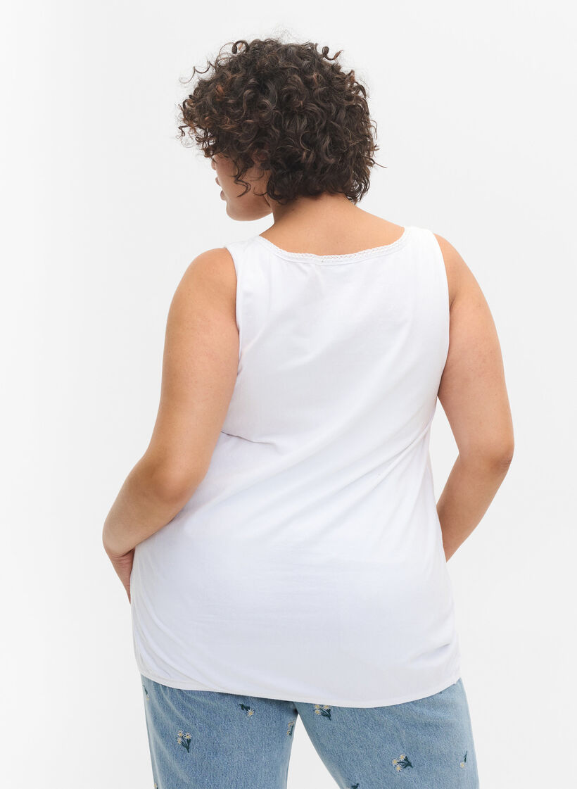 Bawelniany top z okraglym dekoltem i koronkowym wykonczeniem, Bright White, Model image number 1