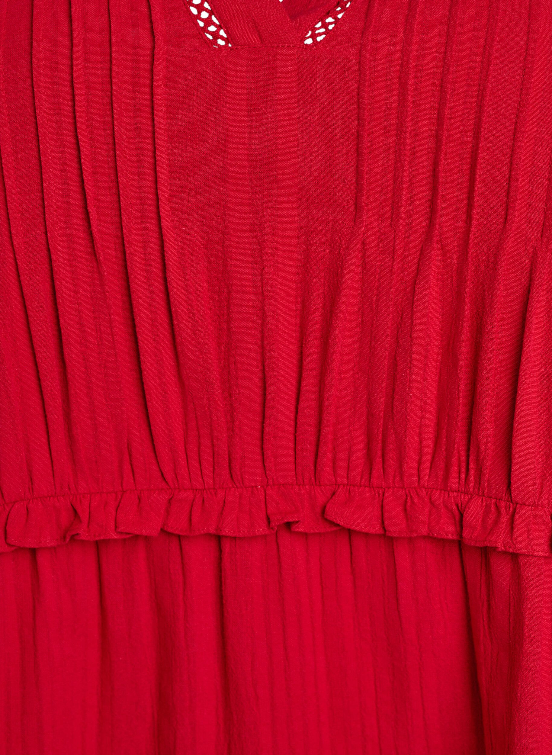 Zizzi Bawelniana sukienka z rekawem 3/4 i marszczeniami, Czerwony, Packshot image number 2