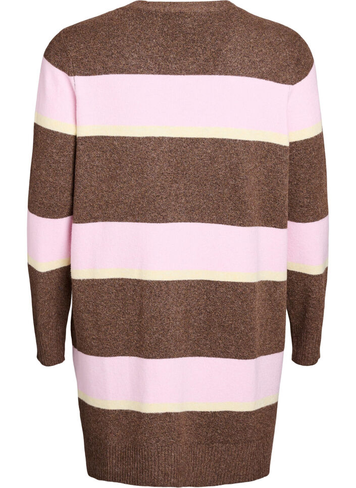 Dlugi kardigan z dzianiny w szerokie paski, Brązowy, Packshot image number 1