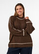 Sweter z kolnierzykiem i kontrastowymi paskami, Brązowy, Model image number 0