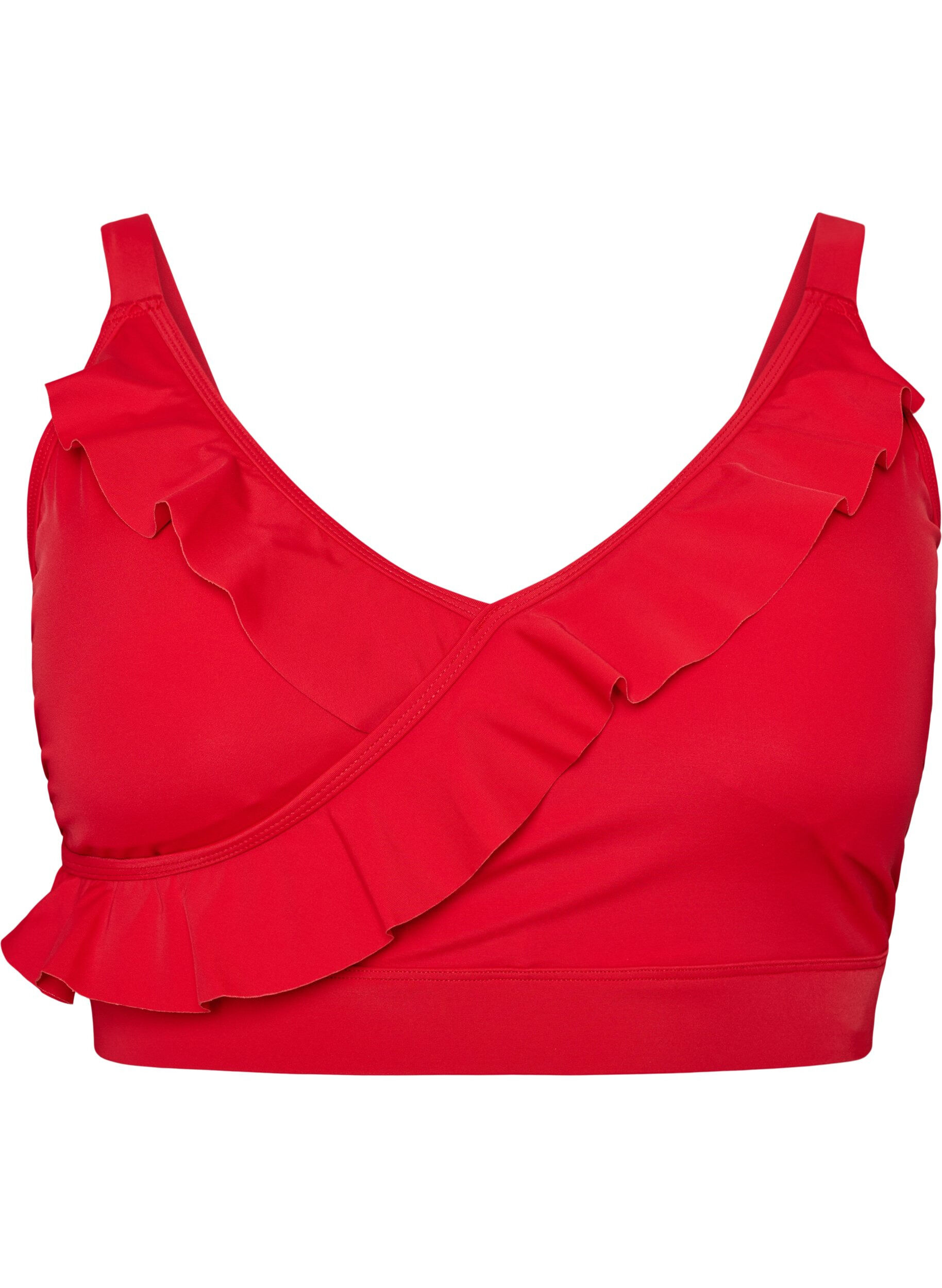 ZizziBikini top with ruffles and removable pads, Red, Packshot image number 0