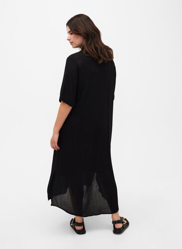 Wiskozowa sukienka koszulowa z krótkimi rekawami, Black, Model image number 1