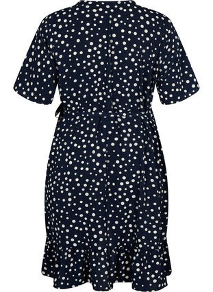 Sukienka kopertowa w kropki z krótkim rekawem, Night Sky Dot, Packshot image number 1