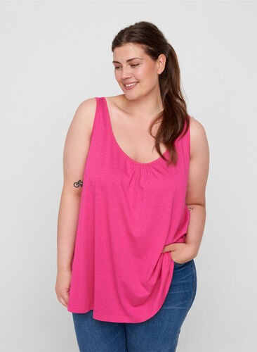 Top with a round neck and A-line, Fuchsia Purple, Model image number 0
