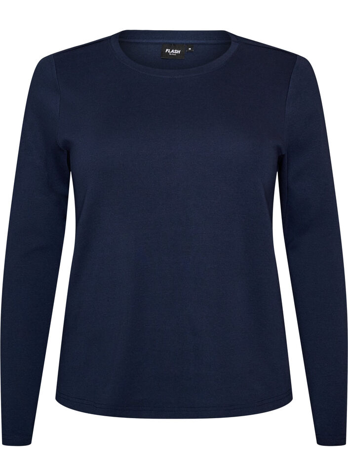 Basicowy T-shirt z dlugim rekawem i okraglym dekoltem, Niebieskie, Packshot image number 0