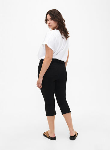 Jeansowe spodnie 3/4 z elastycznym paskiem, Black, Model image number 1