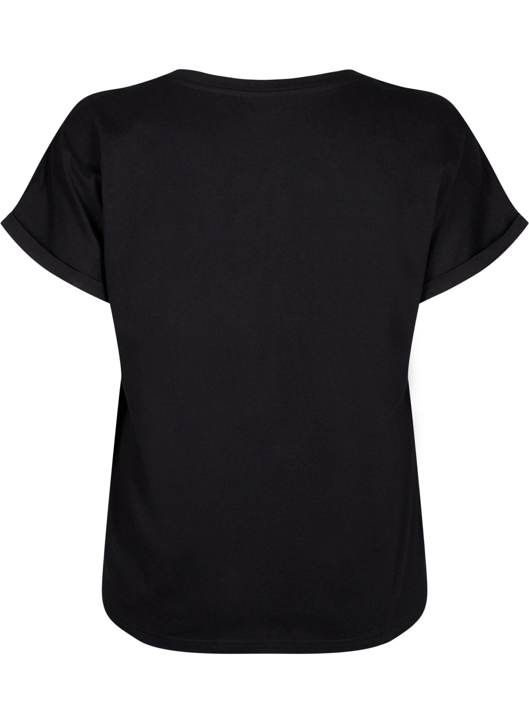 Zizzi T-shirt z organicznej bawelny z haftem angielskim, Black, Packshot image number 1