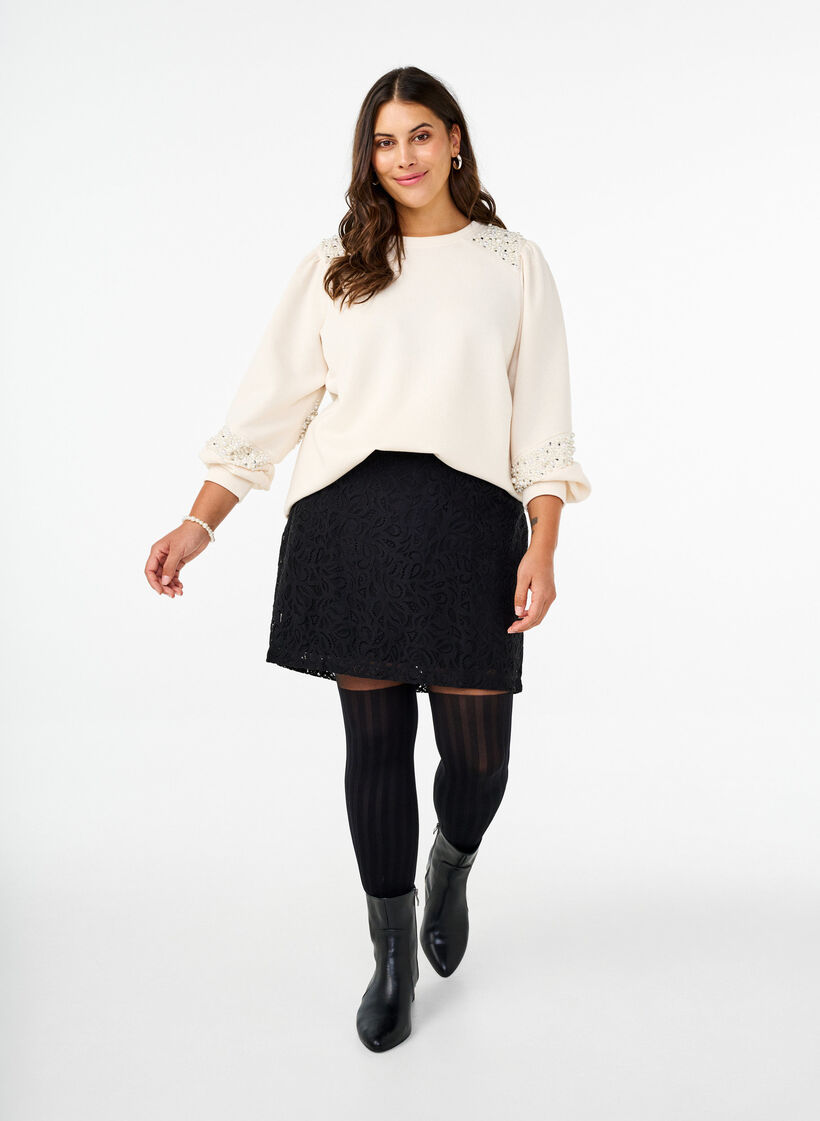 Bluza z perlowymi detalami, Buttercream, Model image number 3